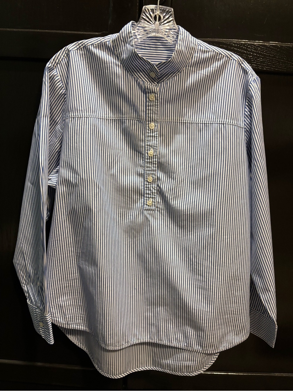 J. Crew Blue and White Striped Mandarin-Collar Blouse